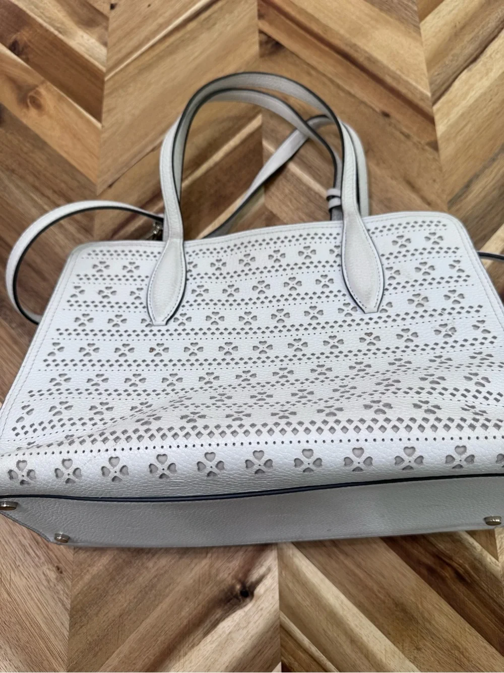 Kate Spade Perforated Leather Tote in white
